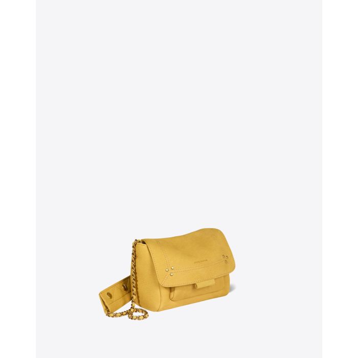 Petit Sac Lulu S Jérôme Dreyfuss en cuir suédé jaune. Vue profil. 
