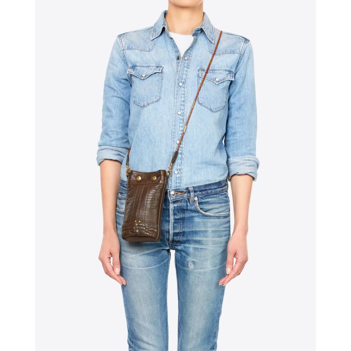 Mini sac bandoulière en cuir Bubble kaki Ben mini Jérôme Dreyfuss. Porté en bandoulière Crossbody. 