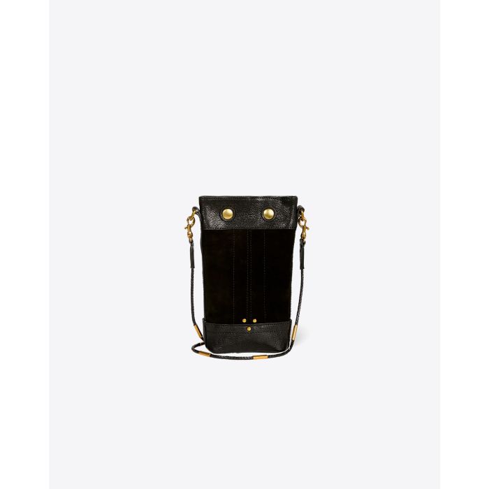 Mini sac bandoulière Ben mini en cuir de velours noir  Jérôme Dreyfuss. Face.