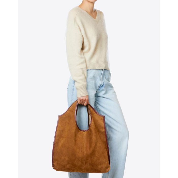 Sac Paco Jérôme Dreyfuss en cuir velours suédé tabac. Porté à la main 