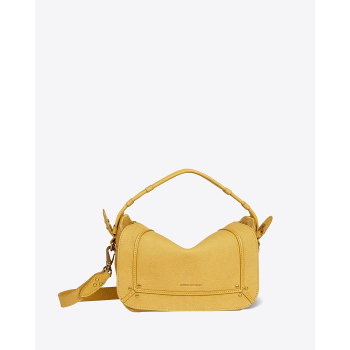 Sac Pépito S petit format Jérôme Dreyfuss en cuir jaune mimosa. Vue face. 