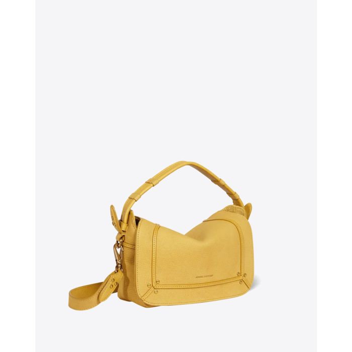Sac Pépito S petit format Jérôme Dreyfuss en cuir jaune mimosa. Vue face.  