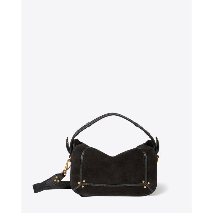 Sac besace Pepito S Jérôme Dreyfuss en cuir suédé noir. Vue face.