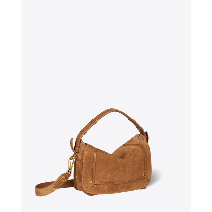 Petit sac besace Pepito S Jérôme Dreyfuss en cuir tabac. Vue trois quart.
