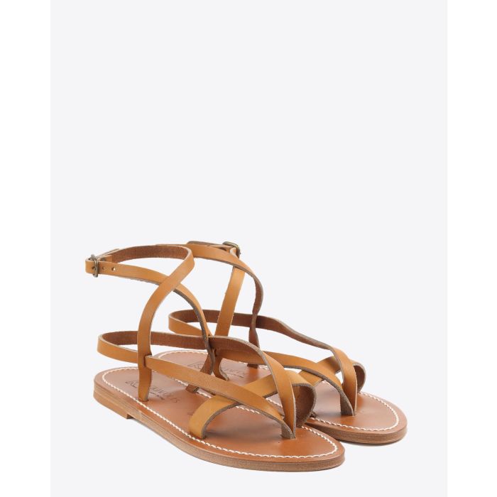 Sandales plates Aubigne en cuir naturel K.Jacques. Face. 