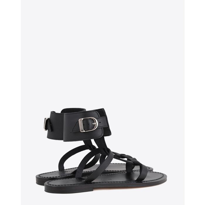 Sandales plates Caravelle en cuir noir K.Jacques. Dos