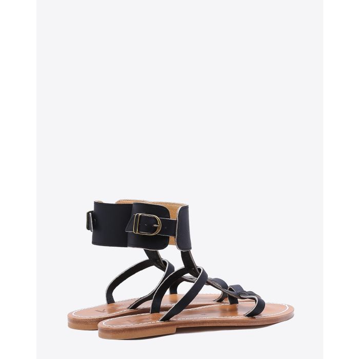 Sandales plates Caravelle en cuir noir K.Jacques. Dos. 