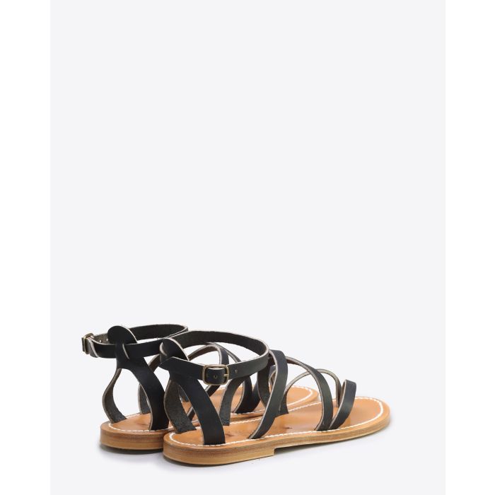 Sandales plates Epicure en cuir noir K.Jacques. Dos. 