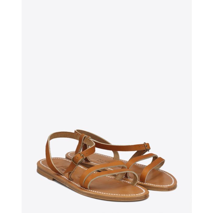Sandales plates Erka en cuir naturel K.Jacques. Face.
