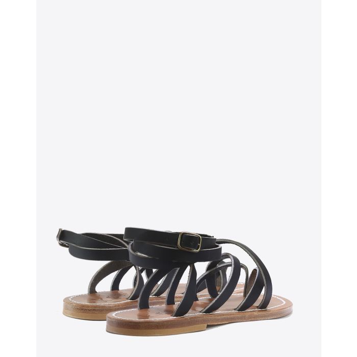 Sandales plates Zenobie en cuir noir K.Jacques. Dos.