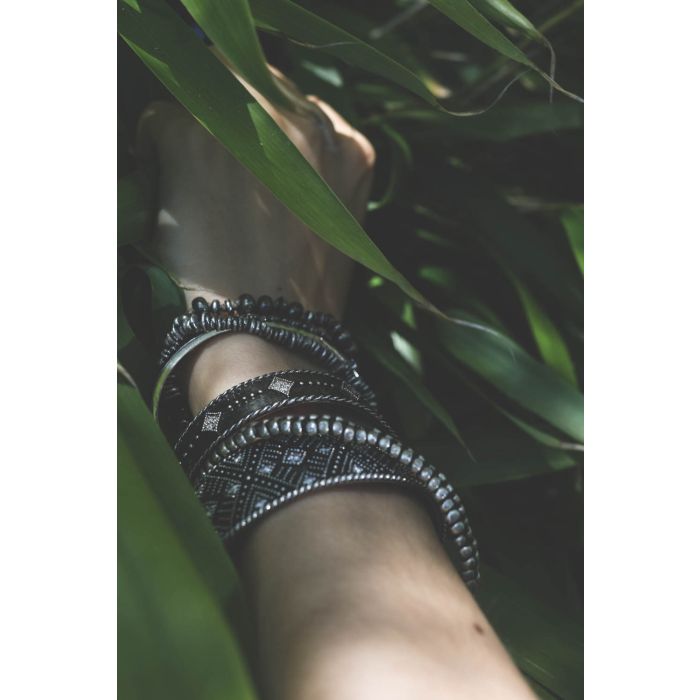 M.Cohen Bracelet Pépites Argent - Black Cord  