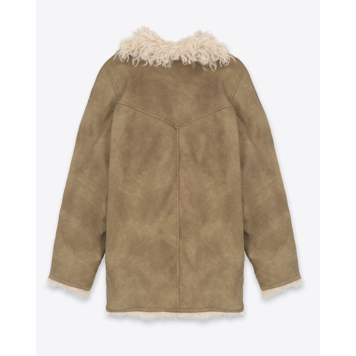 Manteau Clea Isabel Marant Etoile en faux mouton retourné taupe. Vue de dos.