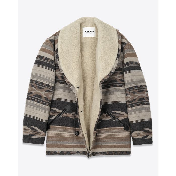 Manteau Dorcas Isabel Marant Etoile en laine mélangée beige. Vue face ouvert. 