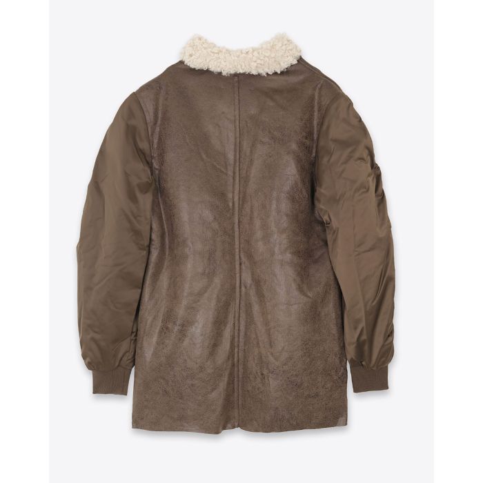 Manteau Ivana Isabel Marant Etoile en faux cuir effet mouton et manches bomber. Vue de dos.