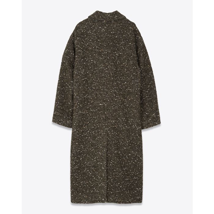 Manteau long en laine mélangé chinée kaki Horia Marant Etoile. Vue de dos sans la ceinture.