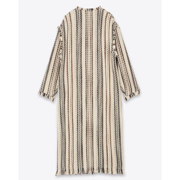 Manteau long à rayures Initaf Isabel Marant Etoile en coton et laine mélangés écru. Vue de dos.