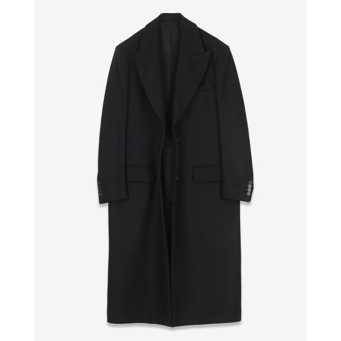 Maison Flaneur Manteau Long Laine Noir. Porté ouvert.