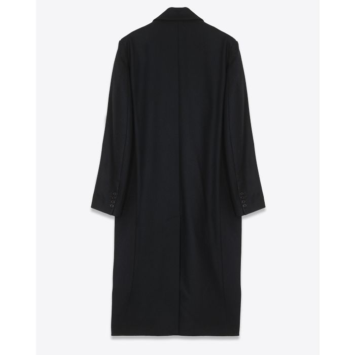 Manteau long en laine noir Maison Flaneur. Vu de dos. 