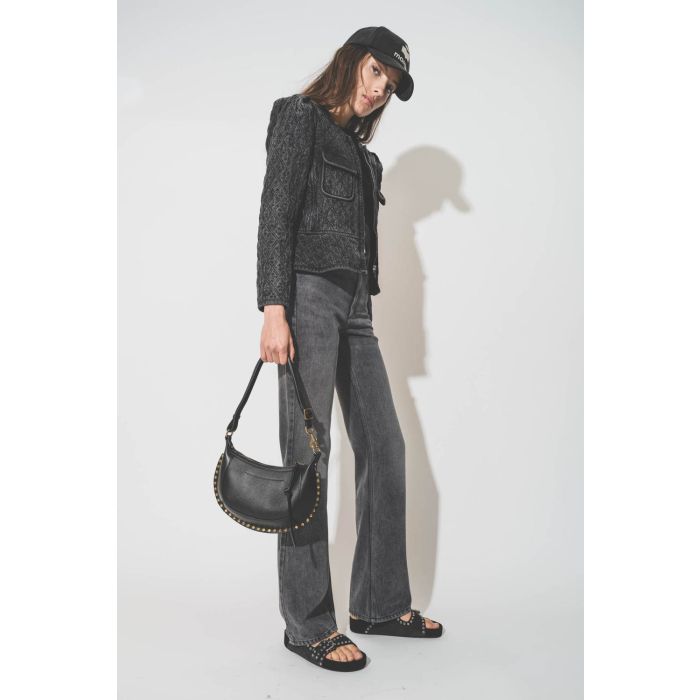 Veste en jean gris foncé près du corps Deliona Marant Etoile. Porté de profil.