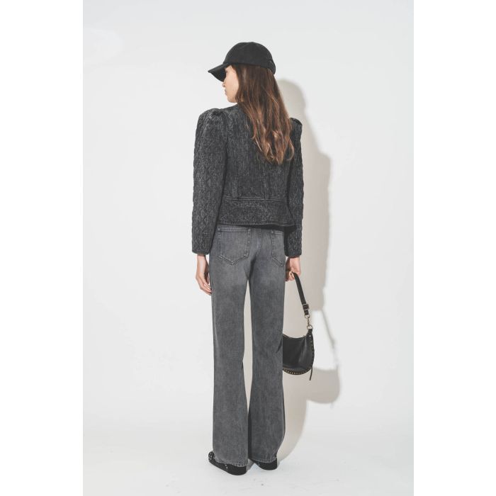 Veste en jean gris foncé près du corps Deliona Marant Etoile. Porté de dos.