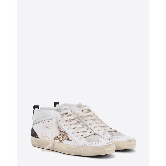 Golden Goose Femme Sneakers Mid Star Blanc Marron Or 11923