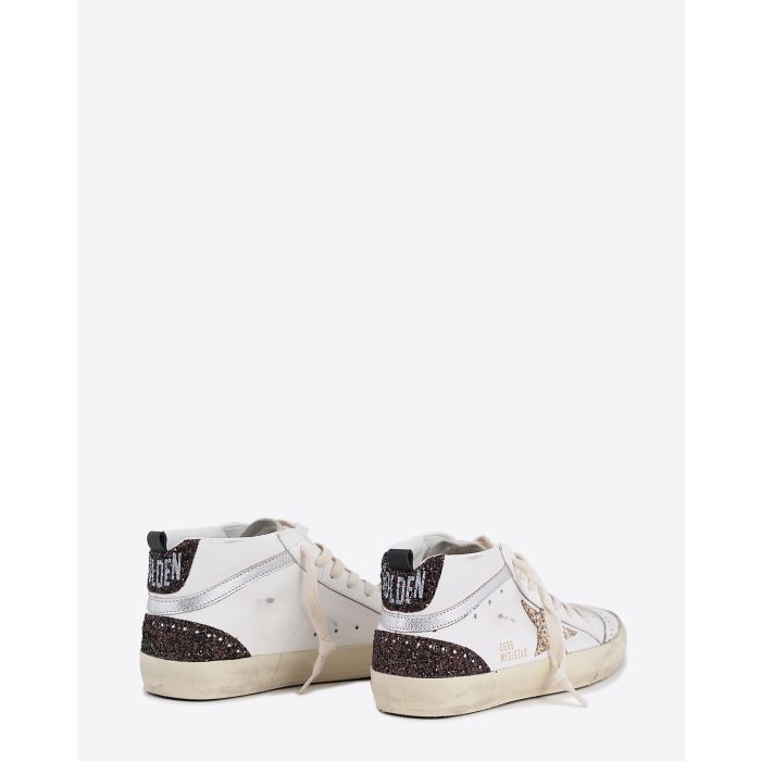 Golden Goose Femme Sneakers Mid Star Blanc Marron Or 11923