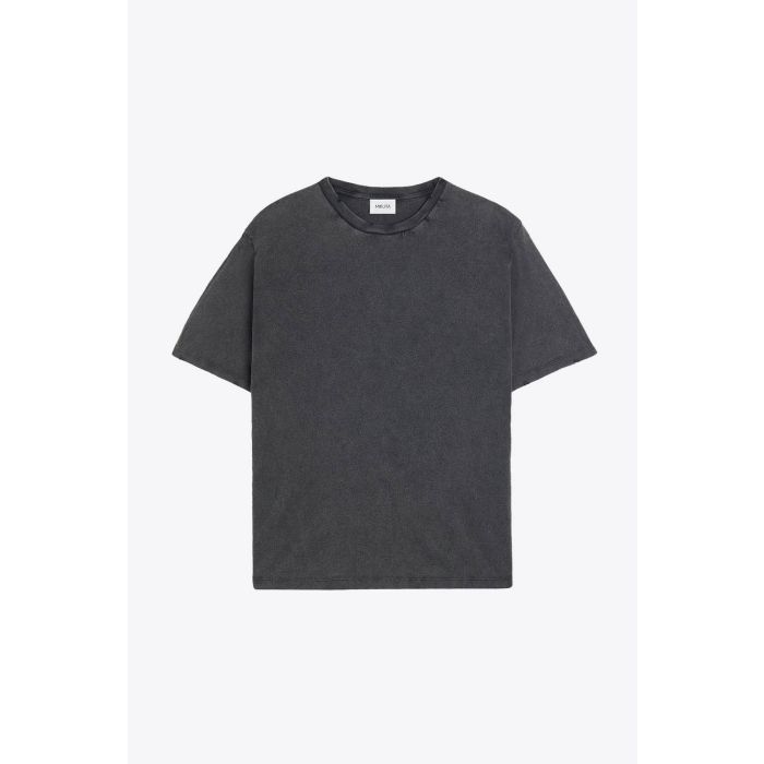 Tee-shirt manches courtes Mikuta en coton vintage anthracite. Vue face. 