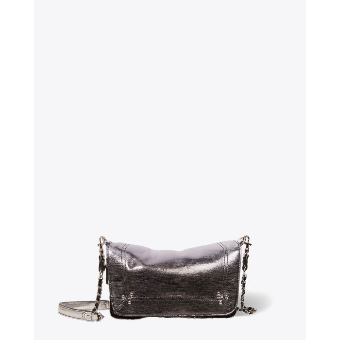 Mini sac Bobi S Jérôme Dreyfuss en cuir de chèvre lamé dégradé noir. Face.