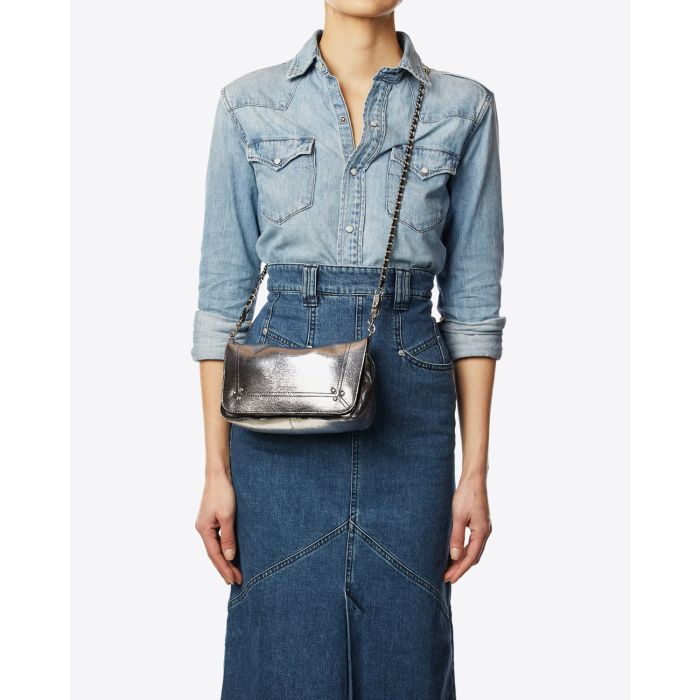 Mini sac Bobi S Jérôme Dreyfuss en cuir de chèvre lamé dégradé noir. Porté Crossover.