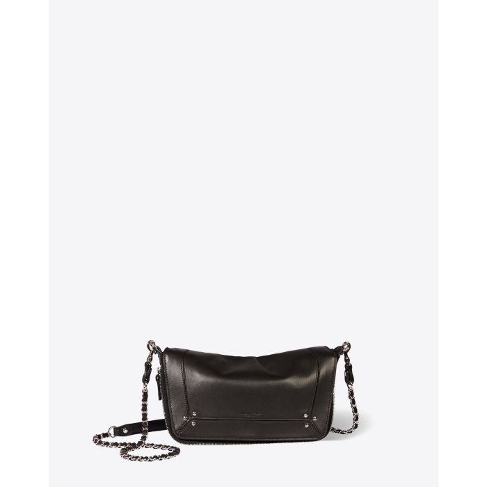 Mini-sac en cuir noir finition argent bandoulière chaine Bobi S Jérôme Dreyfuss. 