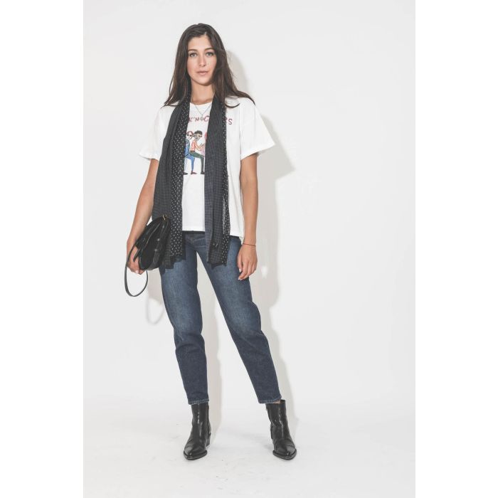 Jean taille haute bleu foncé Clyde Anine Bing. Porté de face.