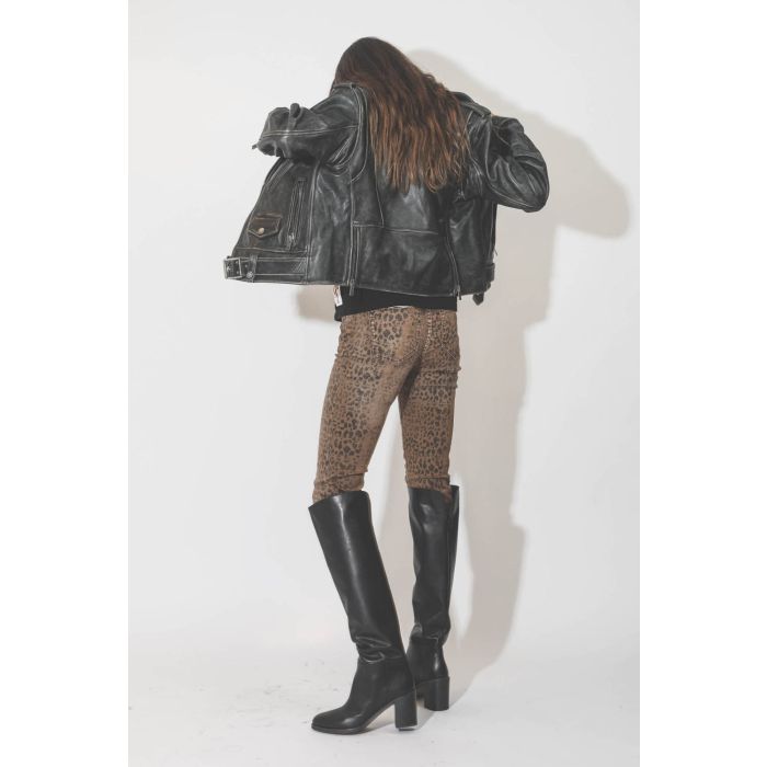 Perfecto en cuir vieilli noir Golden Goose. Porté.