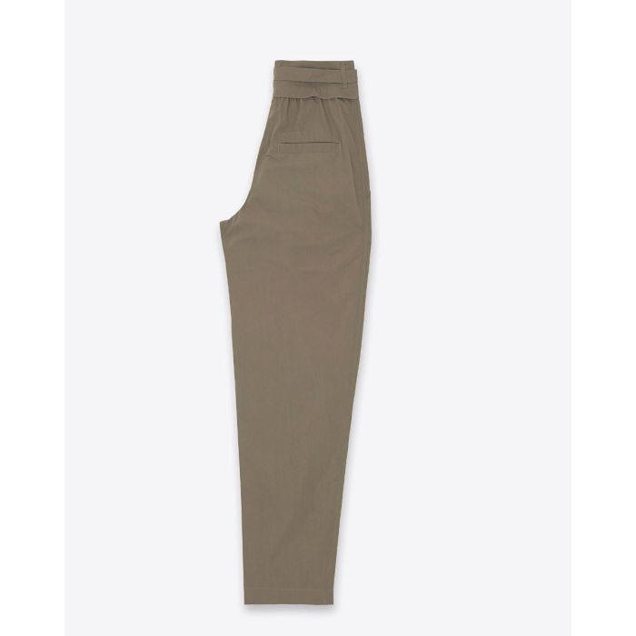 Pantalon Celia Isabel Marant Etoile en coton mélangé kaki. Taille haute avec ceinture. Profil. 