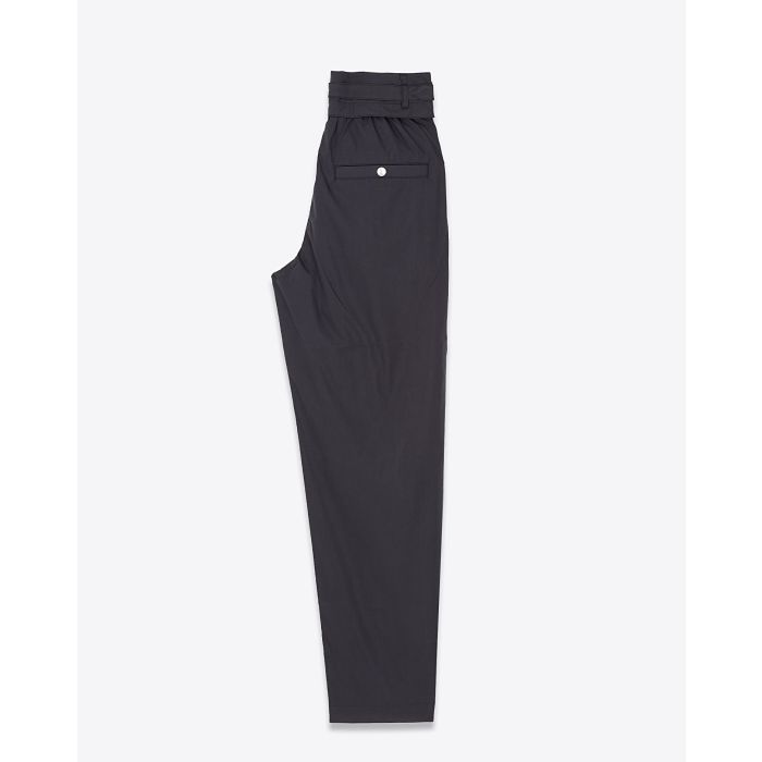 Pantalon large taille haute à pinces avec ceinture en toile de coton mélangé léger et craquant noir délavé Celia Isabel Marant Etoile. profil.
