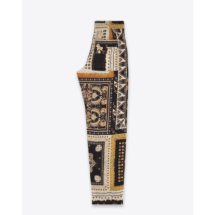 Pantalon Fedora Isabel Marant Etoile en coton à motifs noirs et ochre. Vue profil. 
