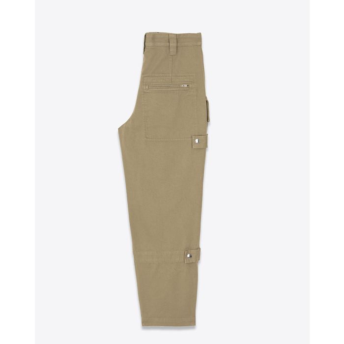Pantalon large taille haute Cargo larges poches en toile épaisse kaki Jannick Isabel Marant Etoile. Profil