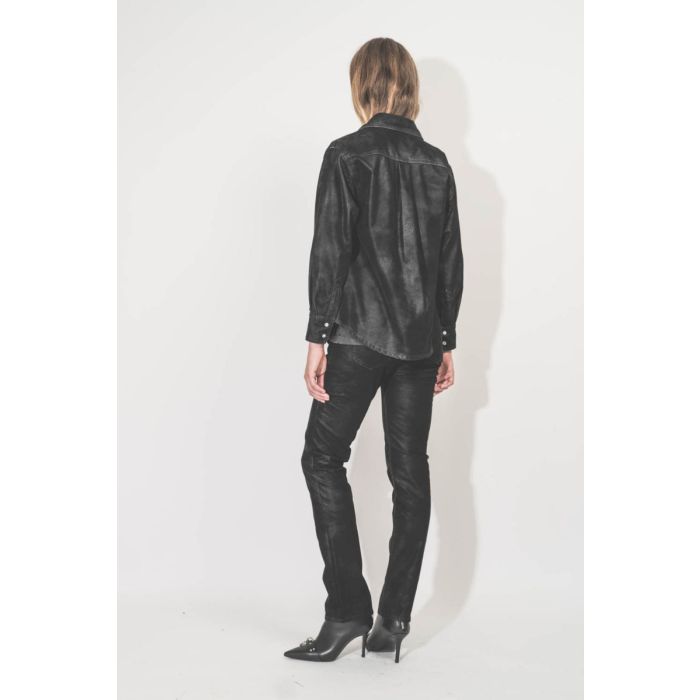 Pantalon Kelsie Isabel Marant Etoile en faux cuir noir. Porté de dos.