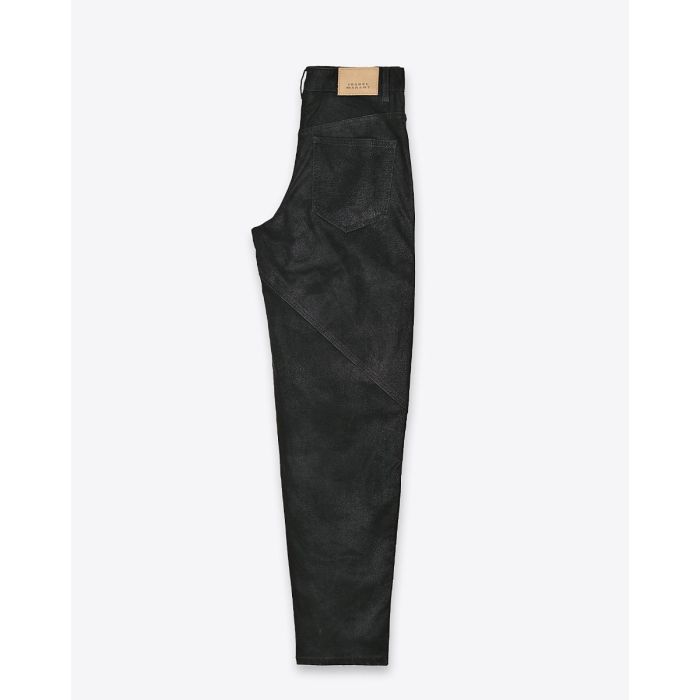 Pantalon Kelvina Isabel Marant en faux cuir noir effet vintage. Vue de profil.