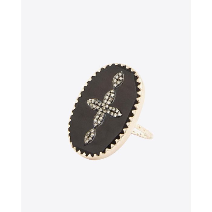 Bague Bakélite noire serti d'or rose et étoile diamantée Bowie N°3 Pascale Monvoisin. Profil.
