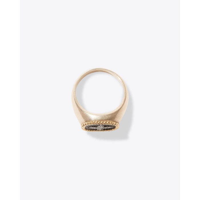 Bague chevalière noire en or et argent, croix diamants Polki Bowie Pascale Monvoisin. Profil.