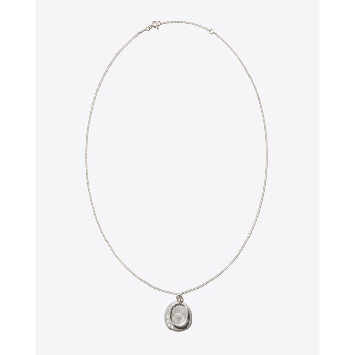 Collier en argent Pascale Monvoisin avec deux médailles, l'une sertie de diamants et l'autre en cristal de roche gravé 'AMOUR' - L'Amour pendentif. 