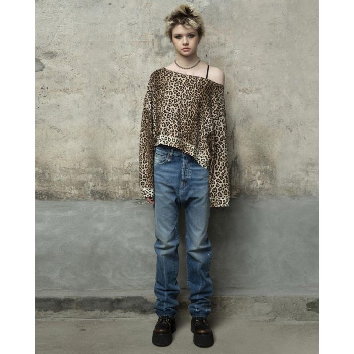 R13 Off Shoulder Patti Sweatshirt - Leopard
