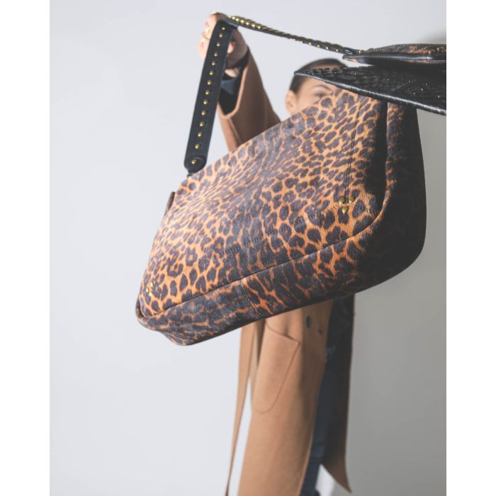 Jérôme Dreyfuss Accessoires Collection Clic Clac XL Soft Split Suede Léopard Chamois  