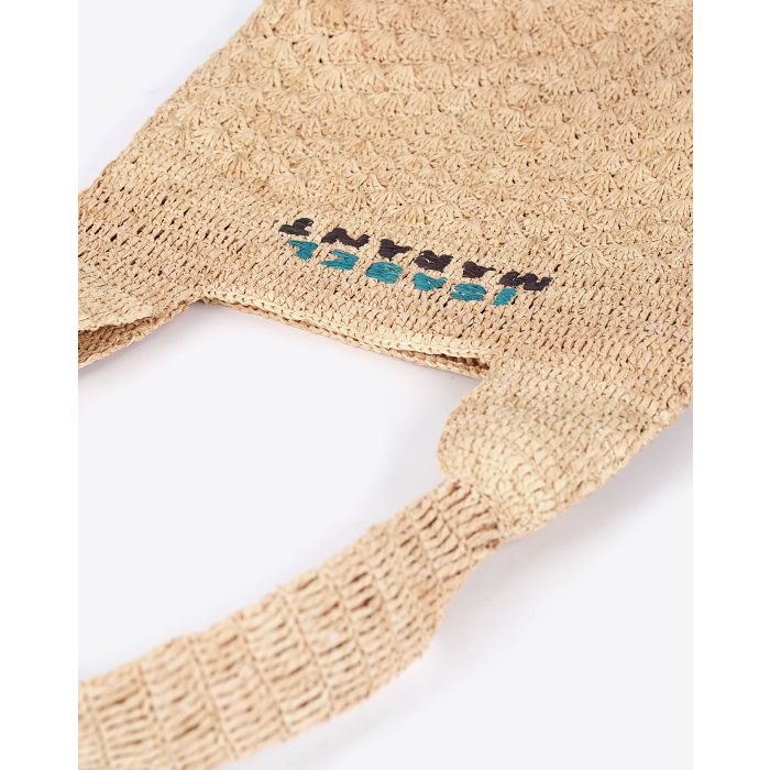 Isabel Marant Sac Praia Medium en raphia Naturel logo brodé Isabel Marant bleu et noir. 