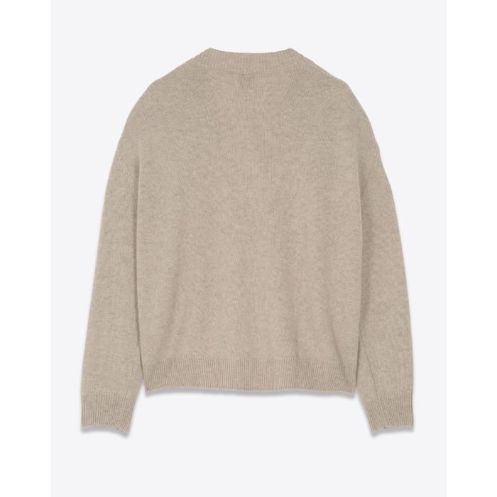 Pull col V Lee Anine Bing en cachemire beige. Vue de dos.