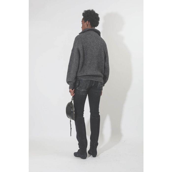Pull col camionneur gris foncé Myclan Isabel Marant Etoile. Porté dos. 
