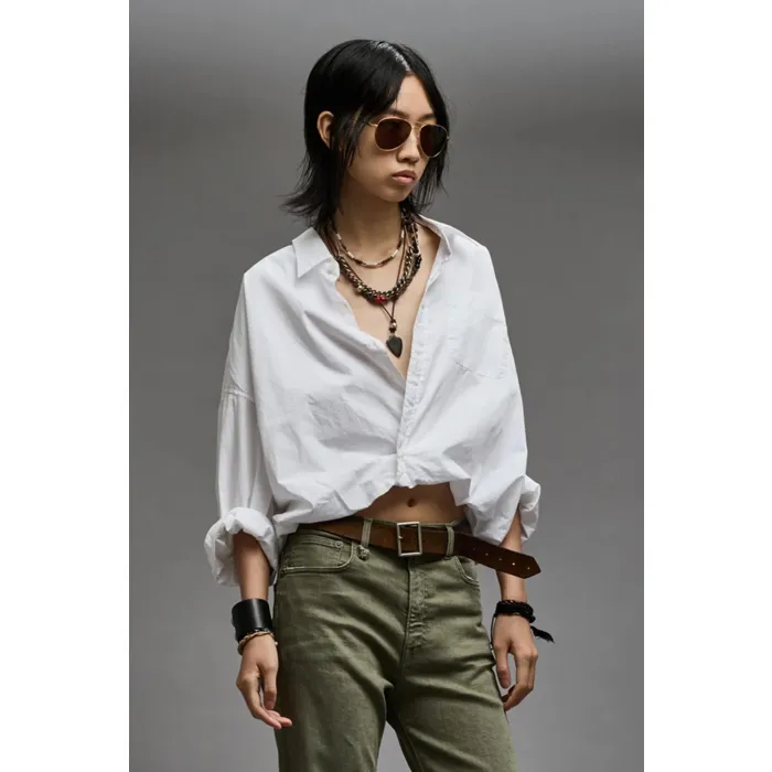 Chemise manches longues courte Crossover en popeline de coton blanc R13.