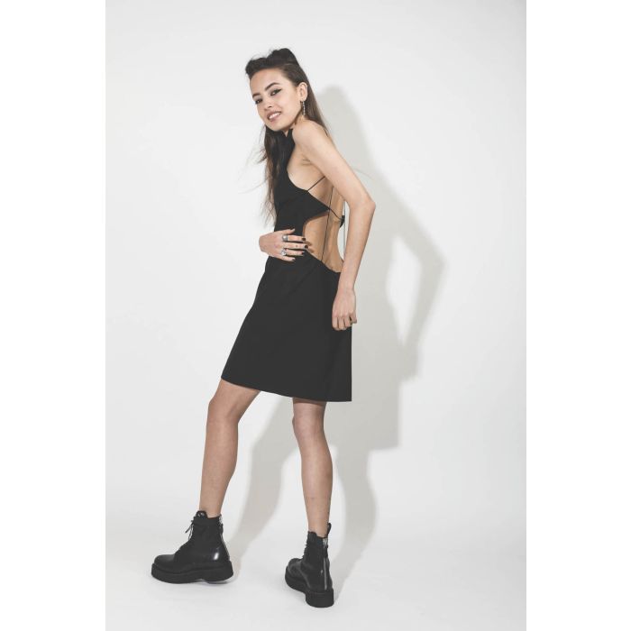 Boots à lacets en cuir noir Single Stack R13. Dos.