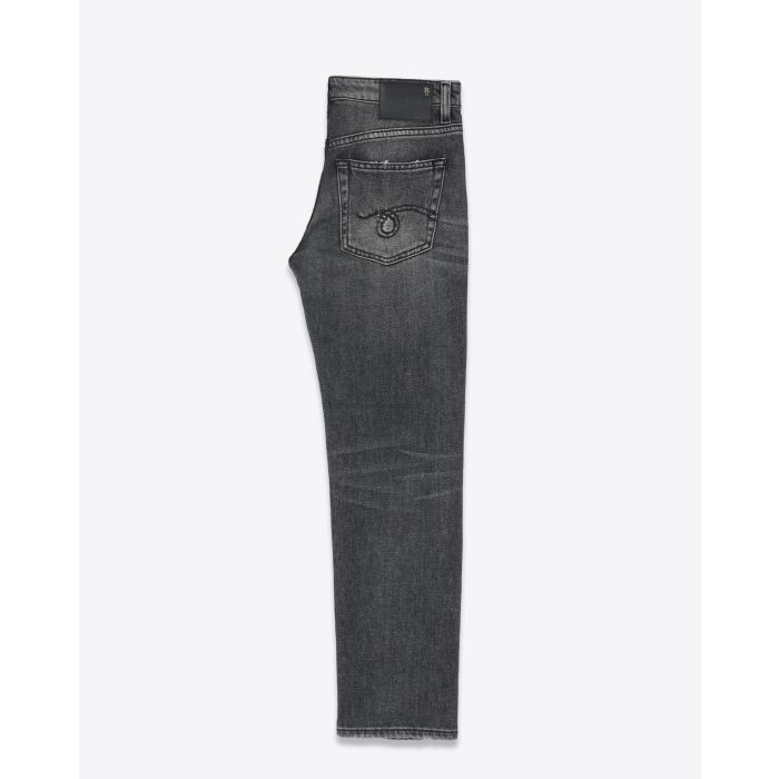 Jean taille basse skinny gris délavé Boy Straight Vintage Grey R13 Denim. Profil.