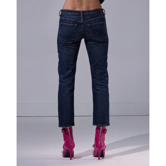 Jean Boy Straight R13 en denim Hoyt Blue Stretch, porté de dos.